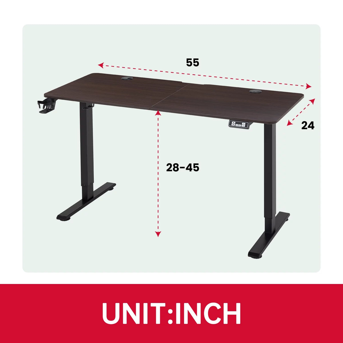 Electric Standing Desk Height Adjustable 55 inches Walnut M3949