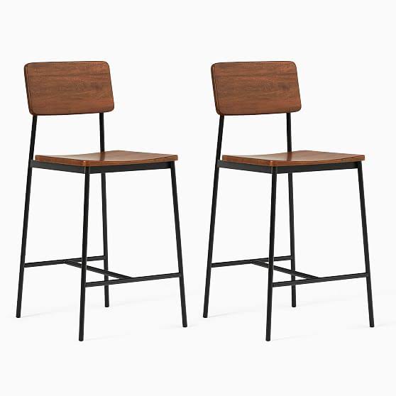 Rustic Counter Stool, Walnut, Antique Bronze, Set of 2 R475