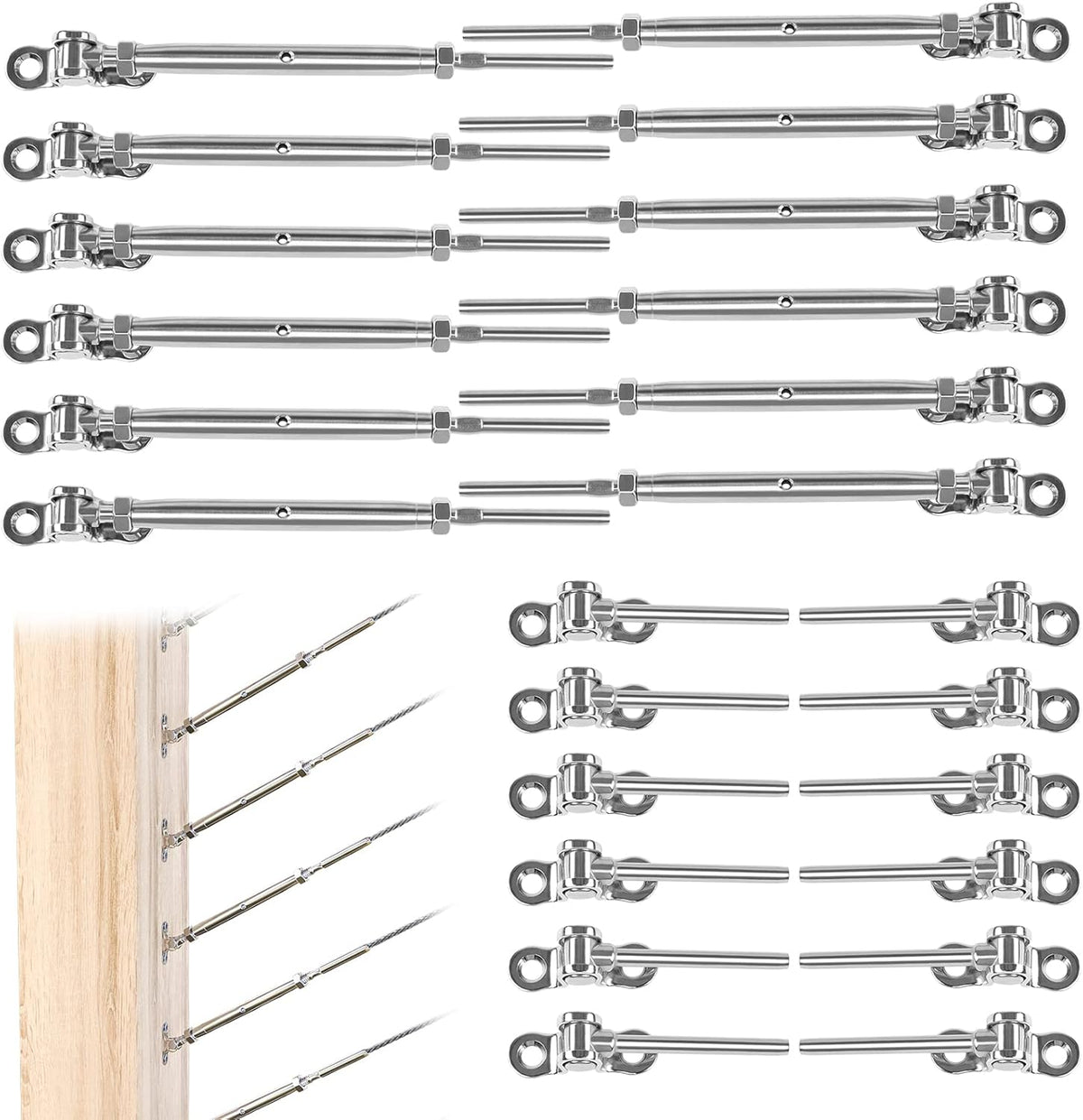 12Set Cable Railing Kit 1/8 T316 Stainless Steel Angle 180° Adjustable P9033