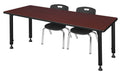 72x22 x 30x22 Height Adjustable Classroom Table - Mahogany & 2 Stack Chairs - Black Y587
