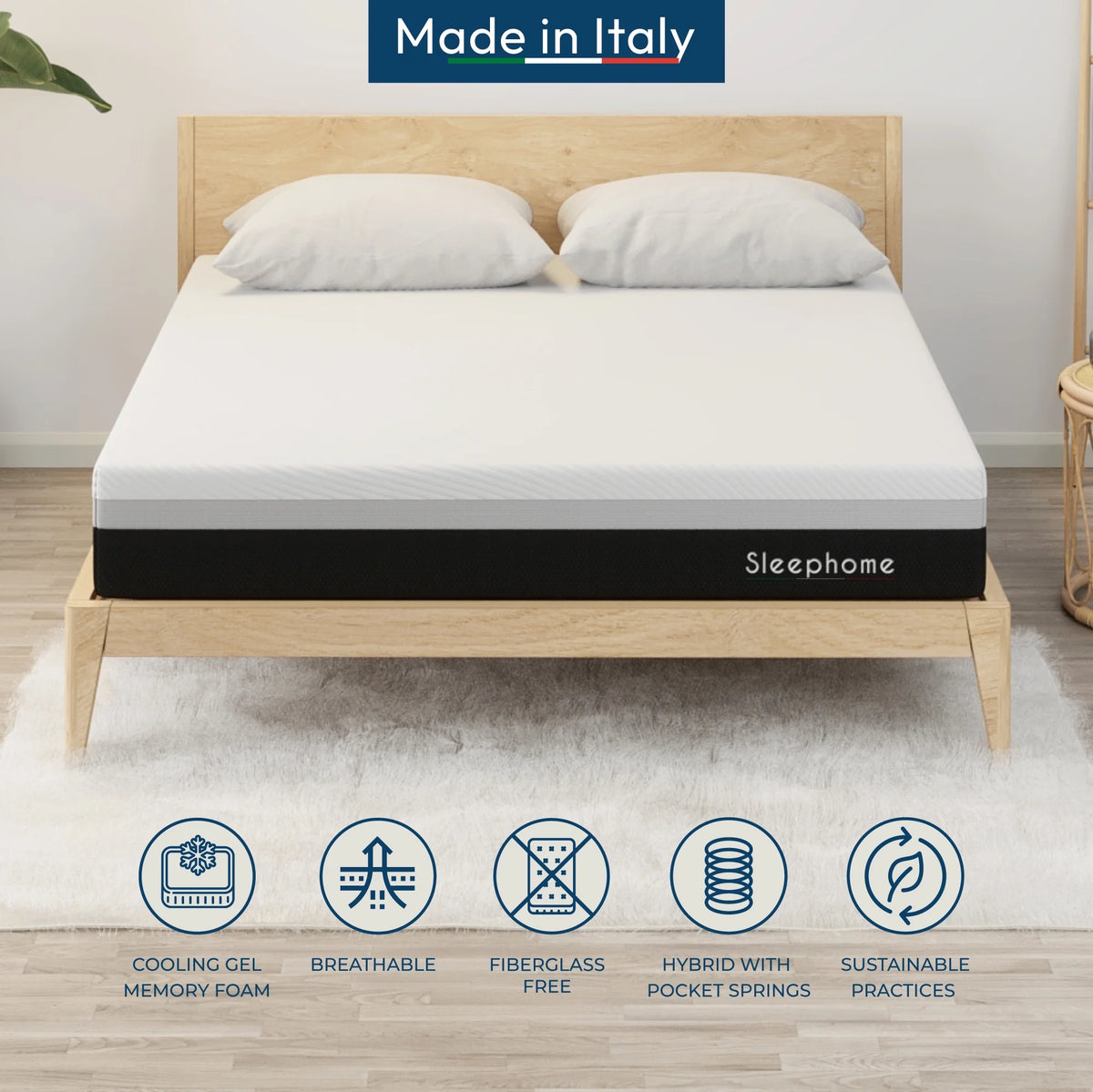 Queen Hybrid Mattress, Gel Memory Foam & Pocket Spring, Medium U739