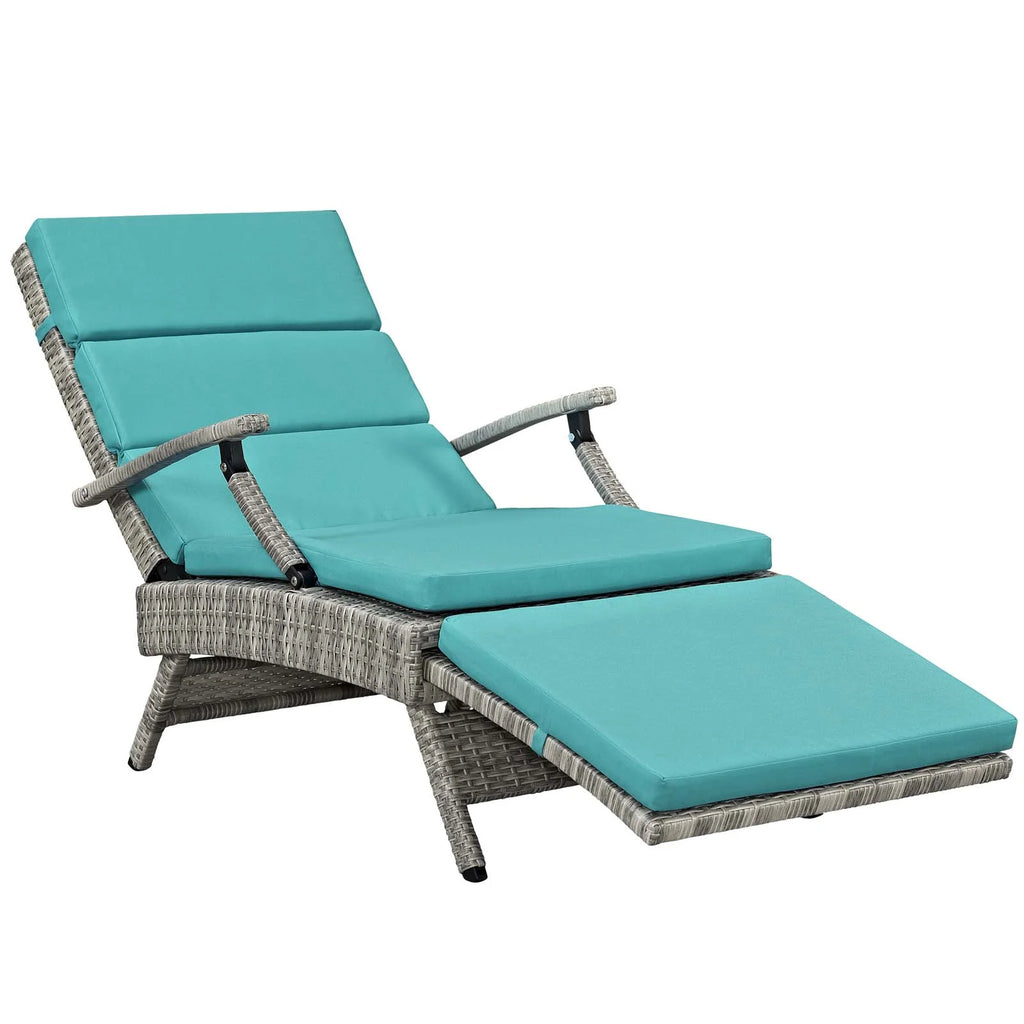 Light Gray Turquoise Wicker Rattan Outdoor Lounge Chair L58232