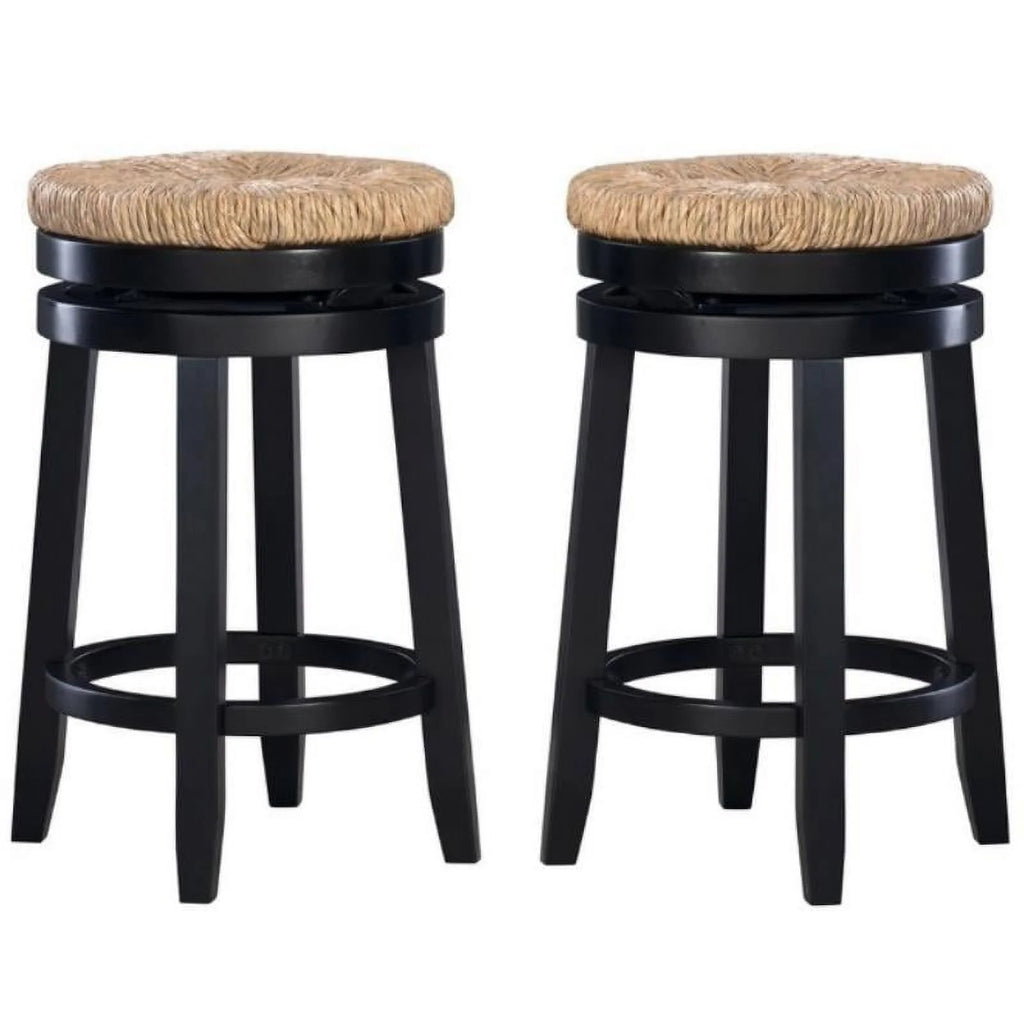 Black Wood Swivel Counter Stool Set of 2 Q78677