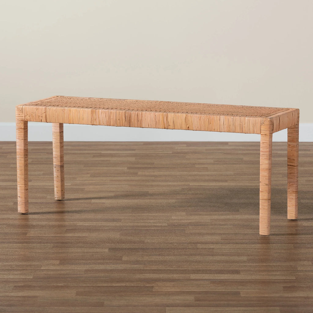 Natural Rattan and Mahogany Wood Accent Bench Z47751