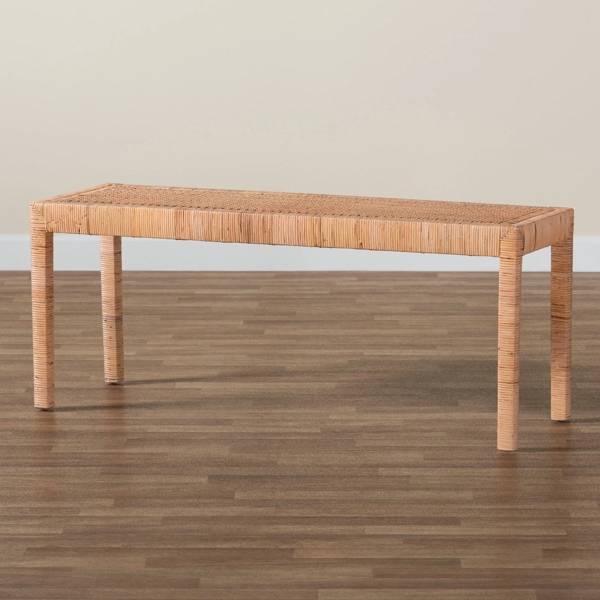 Natural Rattan and Mahogany Wood Accent Bench Z47751