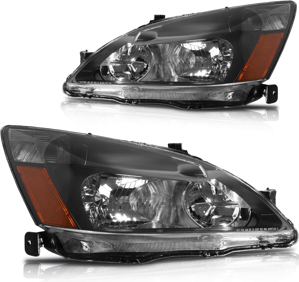 Headlight Assembly Pair Black Housing Amber Reflector Clear Lens F17505