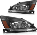 Headlight Assembly Pair Black Housing Amber Reflector Clear Lens F17505
