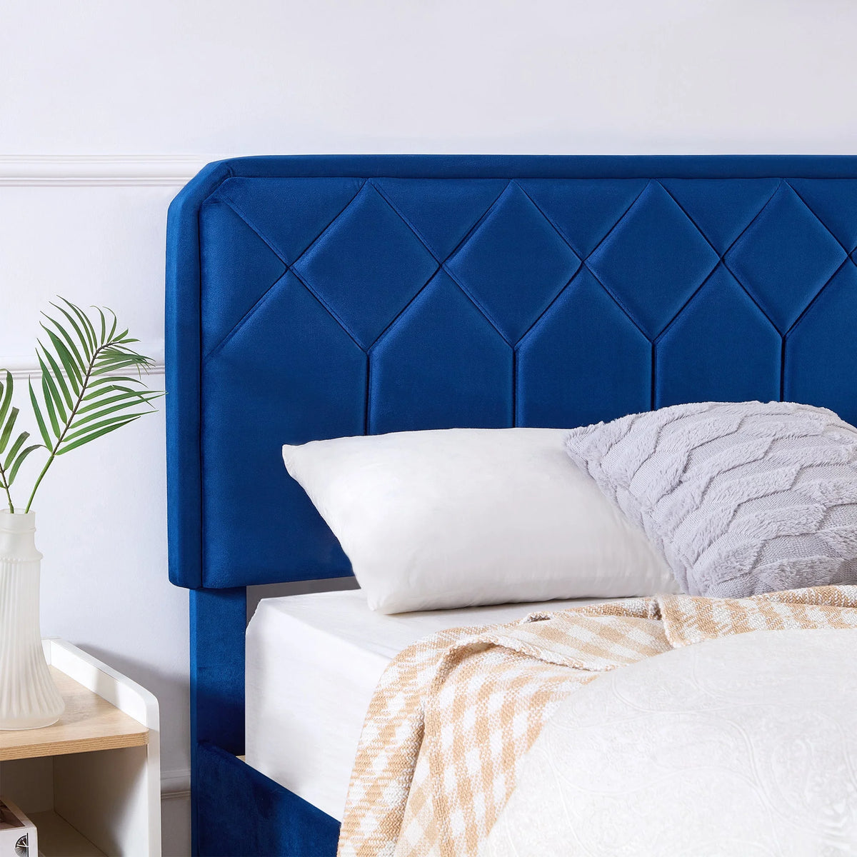 Blue 3-Piece Queen Bedroom Set with Nightstand Set of 2 W369