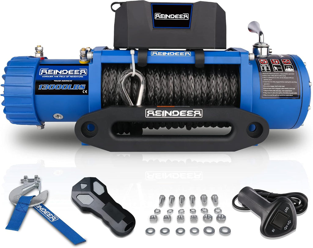 12V 13000 lb Electric Winch Synthetic Rope with Hawse Fairlead Waterproof IP67 D866562