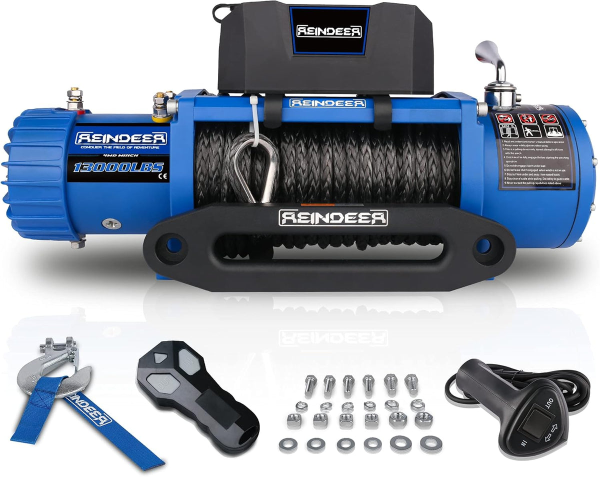 12V 13000 lb Electric Winch Synthetic Rope with Hawse Fairlead Waterproof IP67 D866562