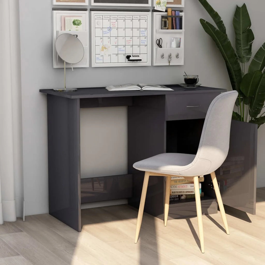 High Gloss Gray Engineered Wood Desk W111