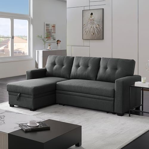 L Shaped Convertible Sleeper Sectional Sofa with Storage Chaise and Pull-Out Bed Y652