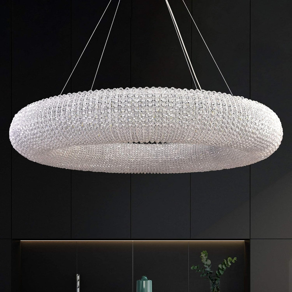 Crystal LED Pendant Chandelier with Stainless Steel Cable 5 Rings F138