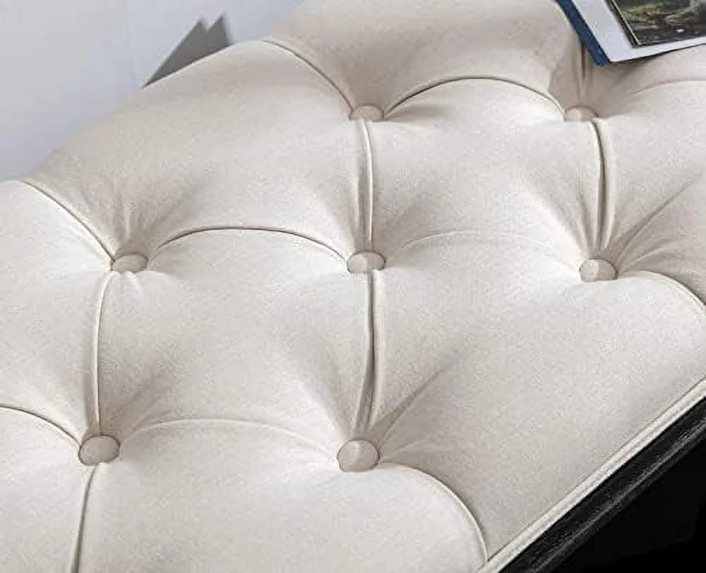 Beige Fabric Upholstered Bench with Ring Pull Q7447