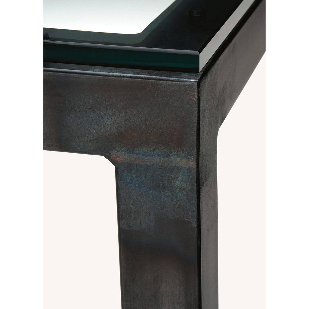 Clear Tempered Glass Console Table with Ocean Blue Base T785