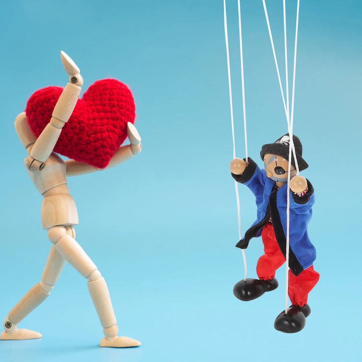 Wooden Pirate Marionette Interactive Toy Puppet D9274