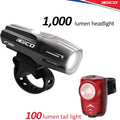 1,000 Lumen Headlight & 100 Lumen Tail Light Combo Pack, USB Rechargeable Bike Light Set, Pack of 2 Q9747