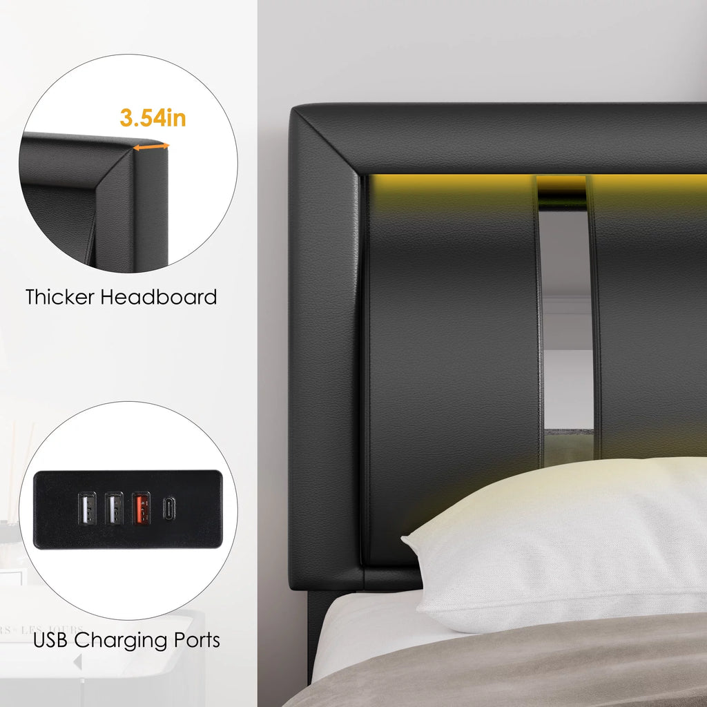 White Queen Size LED Bed Frame with 2 Storage Drawers F24069