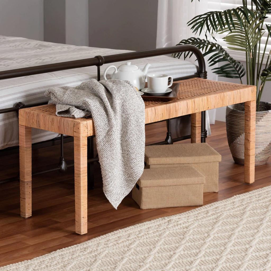 Natural Rattan and Mahogany Wood Accent Bench Z47751