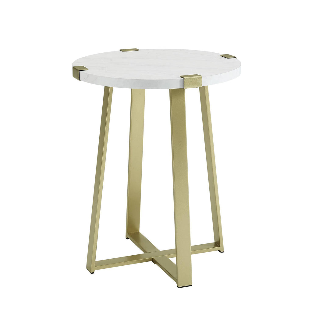 White Faux Marble Round Side Table X2164