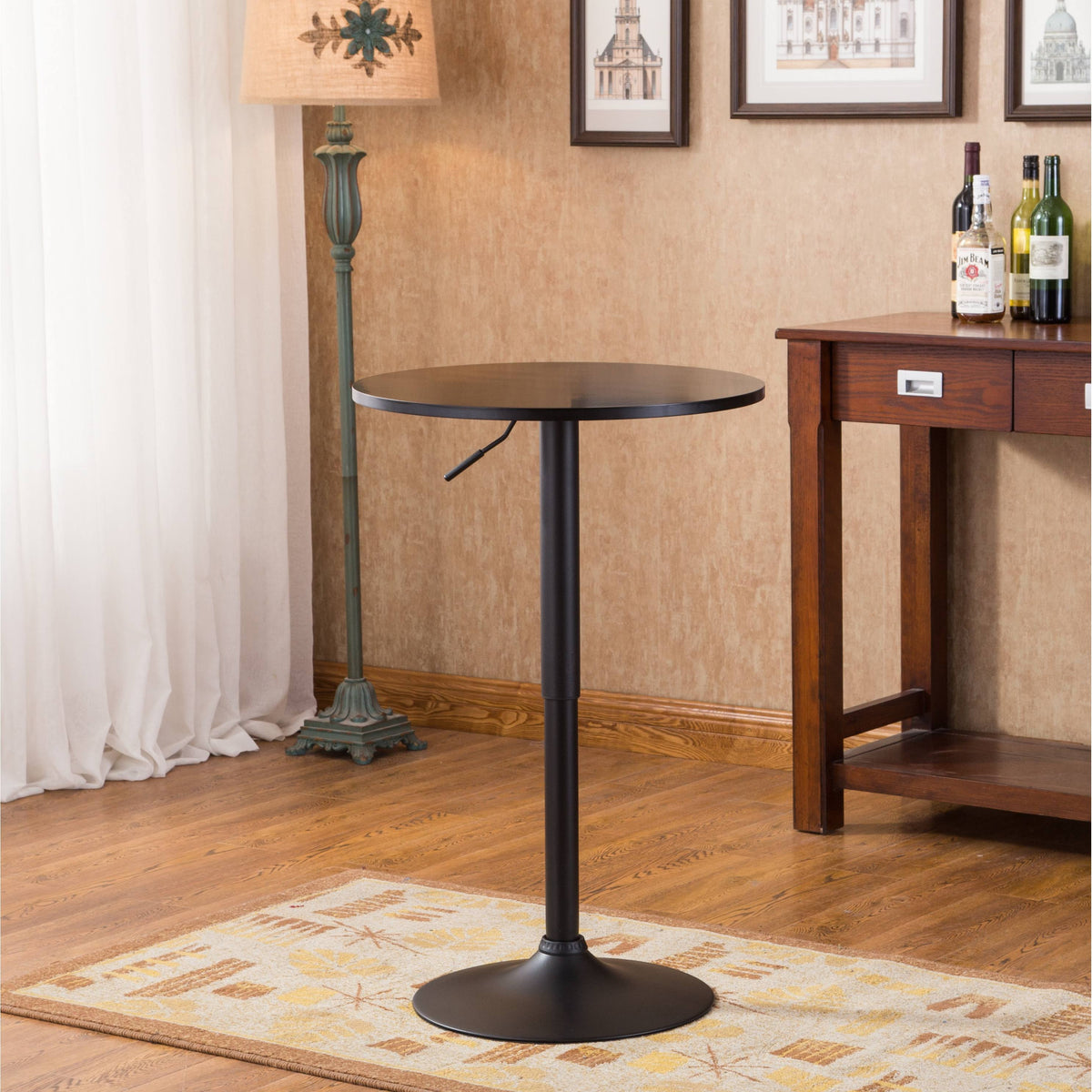 Black Round Adjustable Height Metal Bar Table G254
