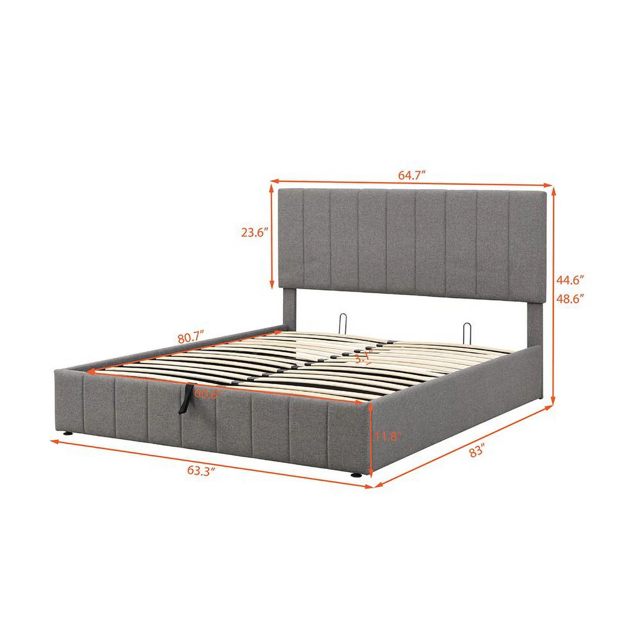 Twin Wood Platform Bed with Fabric Upholstery in Gray T799686