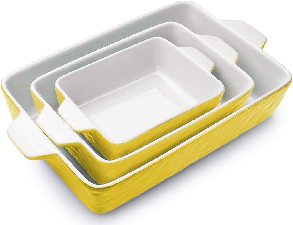 3 PCS Rectangular Ceramic Glaze Baking Dish Set S379783