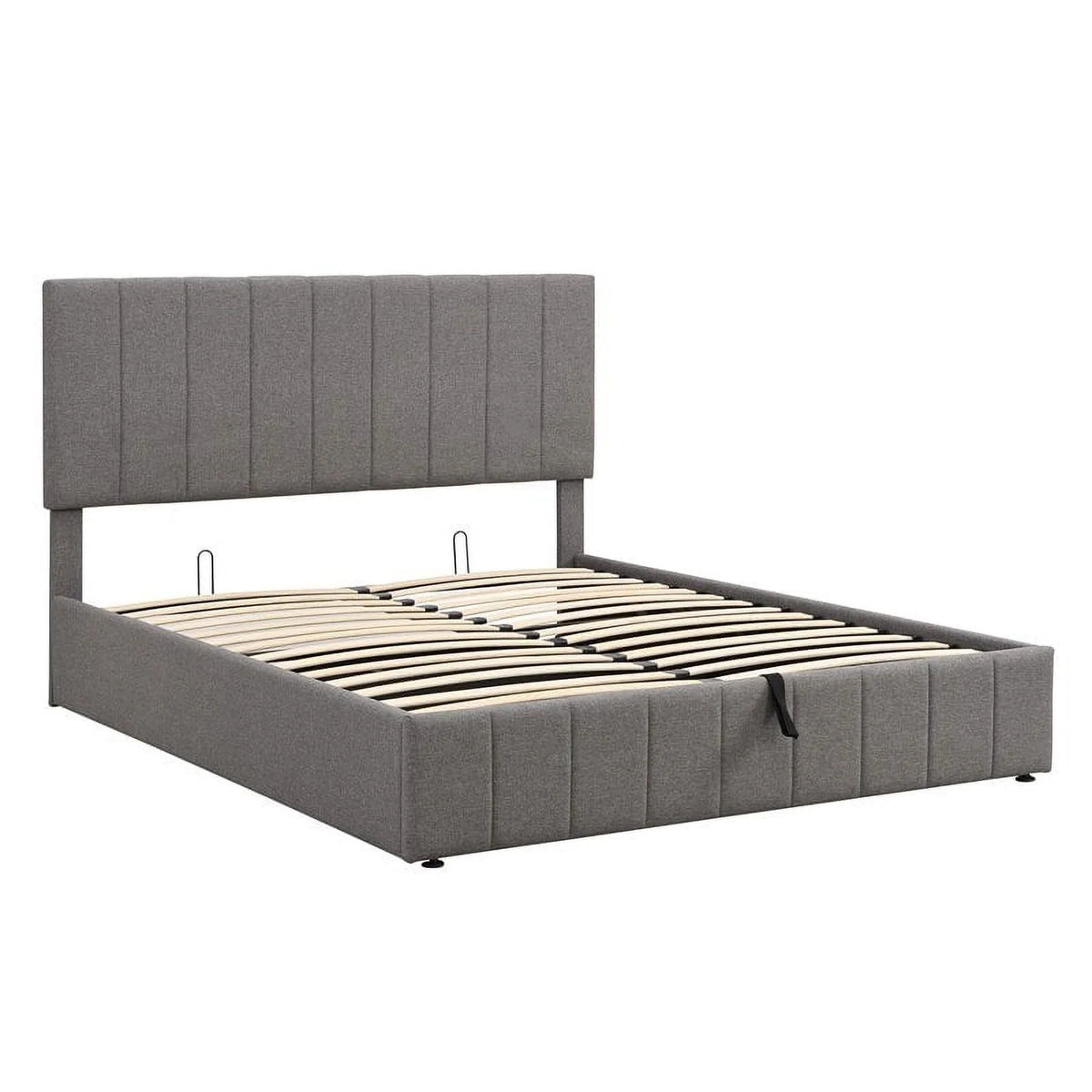 Twin Wood Platform Bed with Fabric Upholstery in Gray T799686