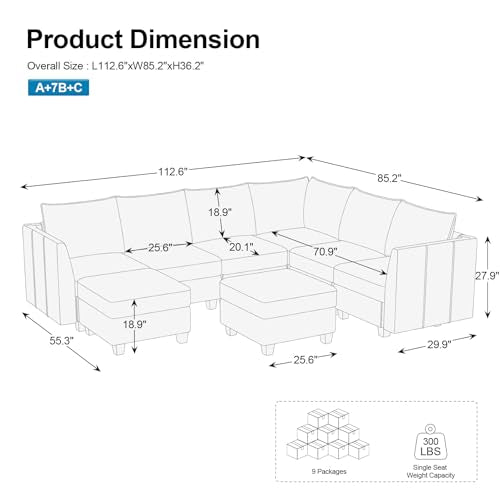 Large Modular Velvet Sectional Sofa with Storage, 9 Seats, Black F4775