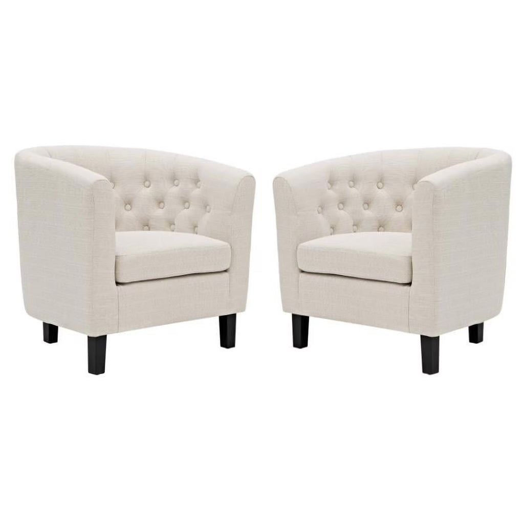 Beige 2 Piece Tufted Polyester Fabric Arm Chair Set V1587