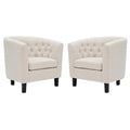 Beige 2 Piece Tufted Polyester Fabric Arm Chair Set V1587