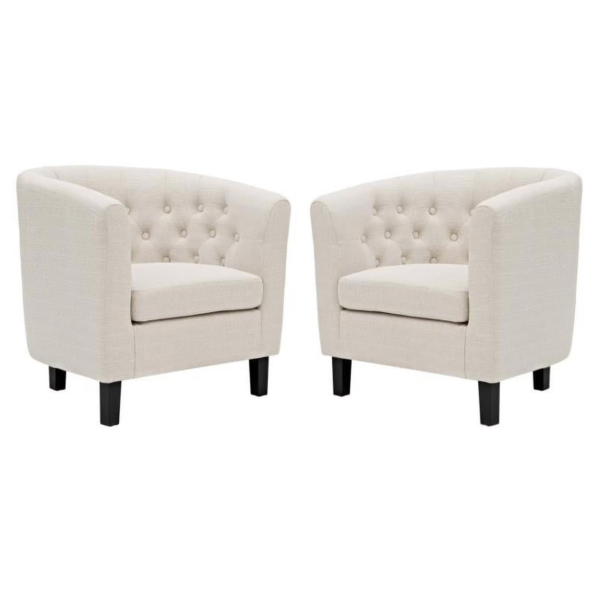 Beige 2 Piece Tufted Polyester Fabric Arm Chair Set V1587