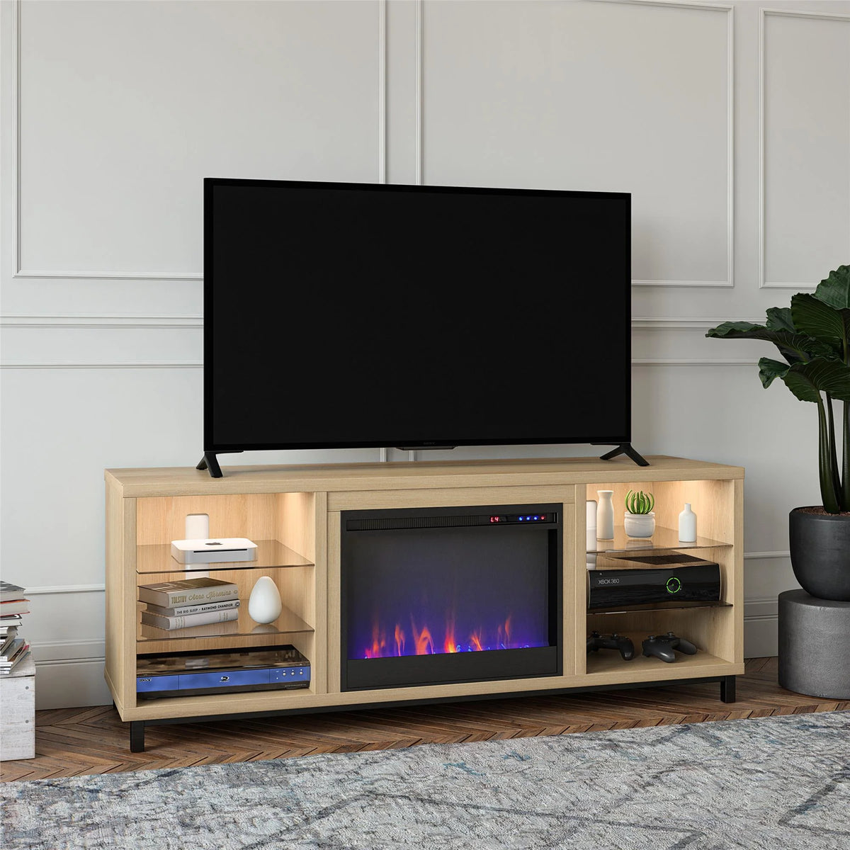 Blonde Oak Fireplace TV Stand W384