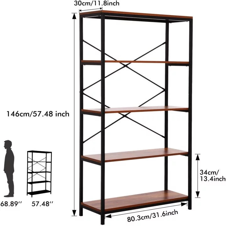 5-Tier Wood and Metal Bookshelf J3919