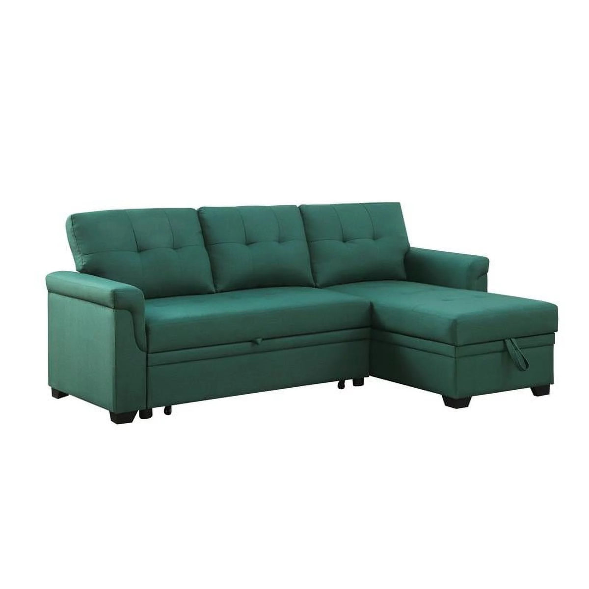 Green Linen Reversible Sleeper Sectional Sofa with Storage Chaise S305