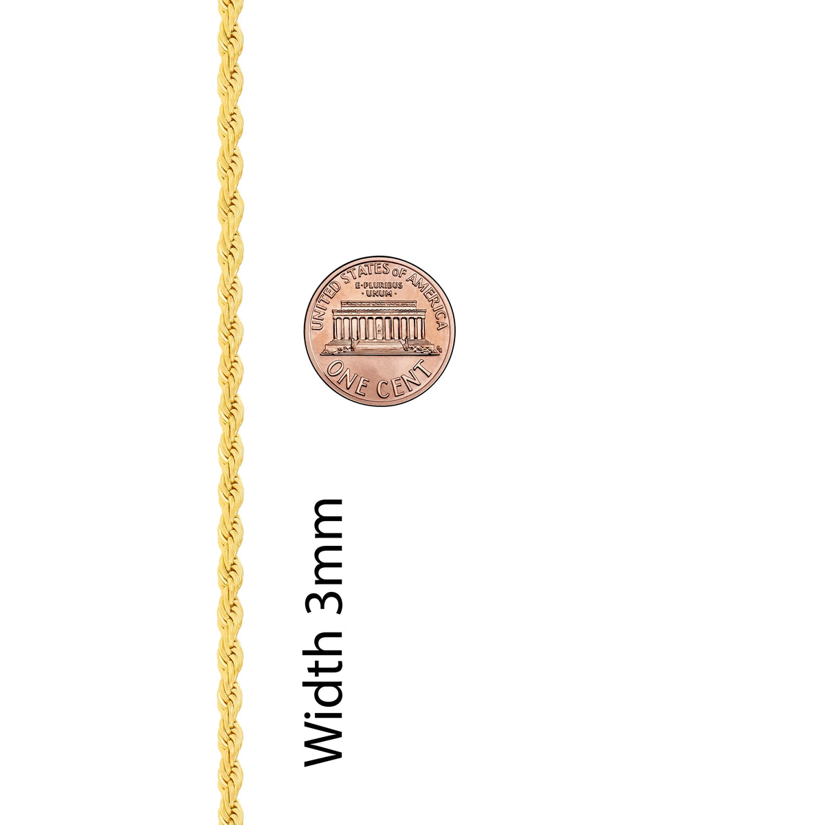 3mm Rope Chain Necklace 24k Real Gold Plated R813
