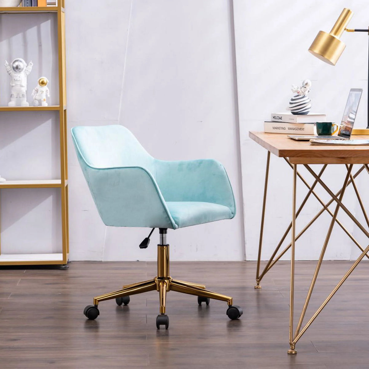Aqua Light Blue Velvet Adjustable Height Office Chair O41275