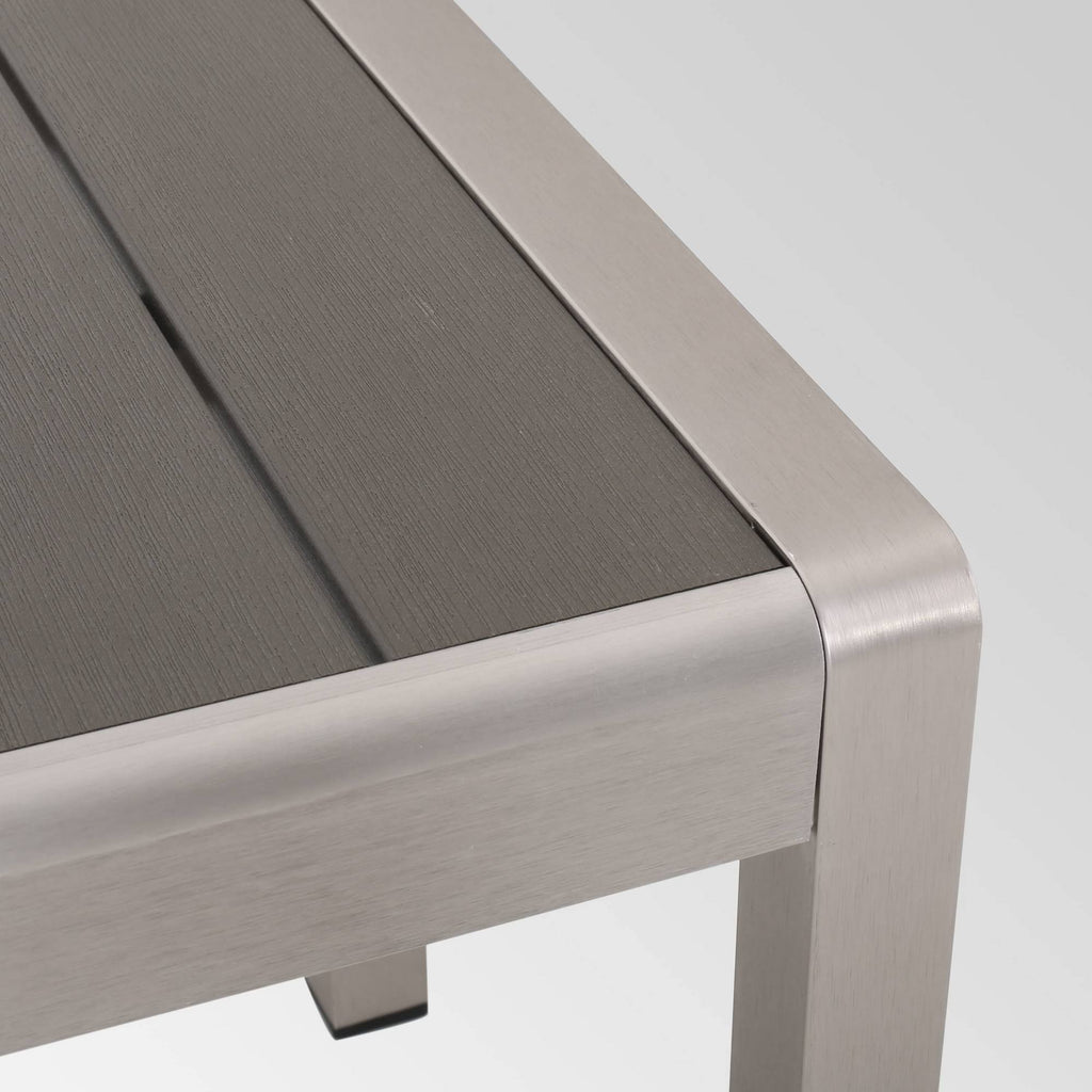 Gray Aluminum Dining Bench with Faux Wood Seat Q991