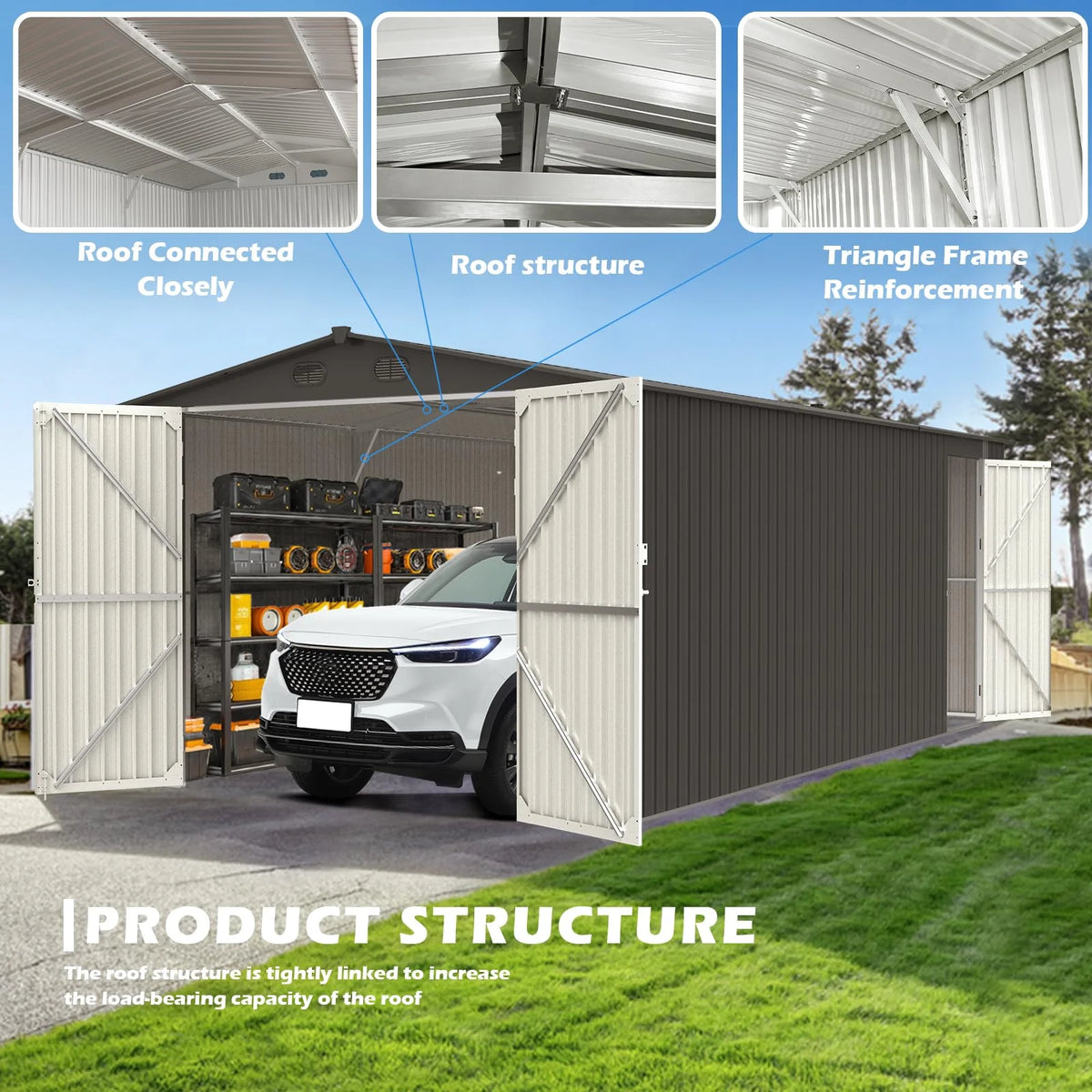 20x13 ft Metal Garage Shed with 2 Doors and 4 Vents T938151