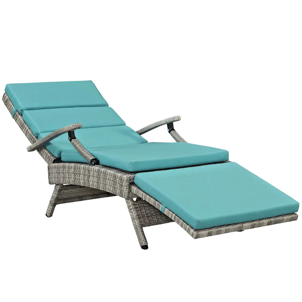 Light Gray Turquoise Wicker Rattan Outdoor Lounge Chair L58232