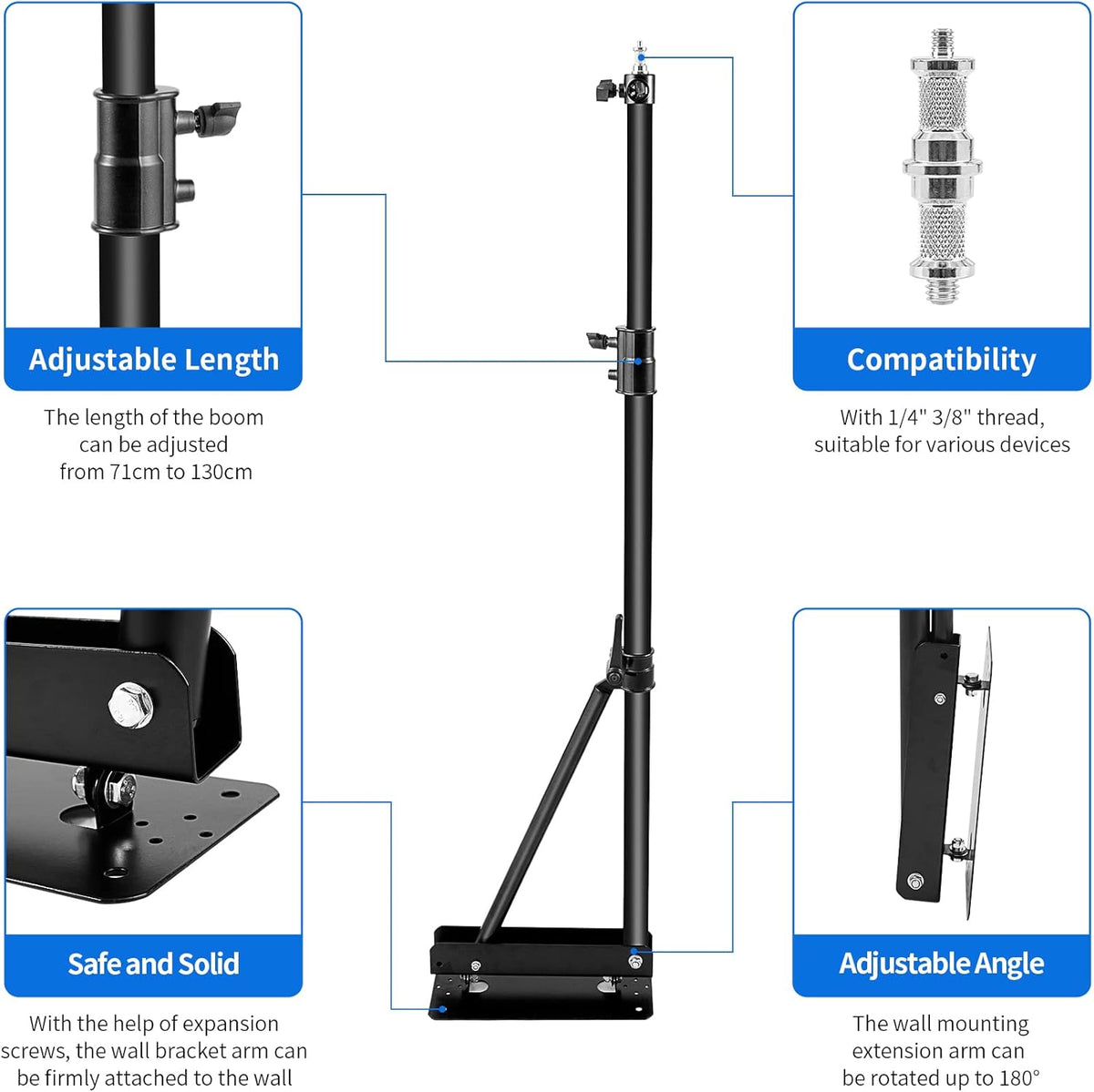 Wall Mount Boom Arm with Triangle Base, Adjustable Camera Mount W432992