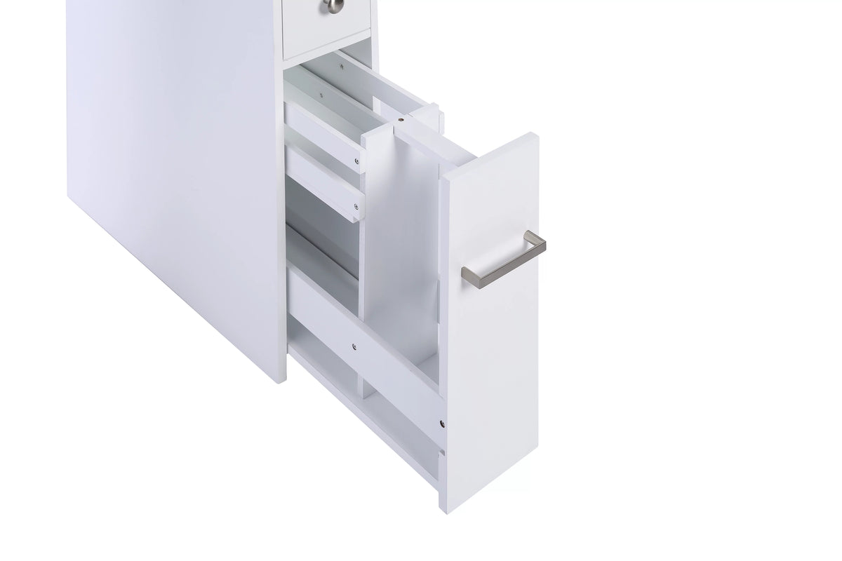 Slim White Bathroom Storage Cabinet with Slide Out Drawer W86925