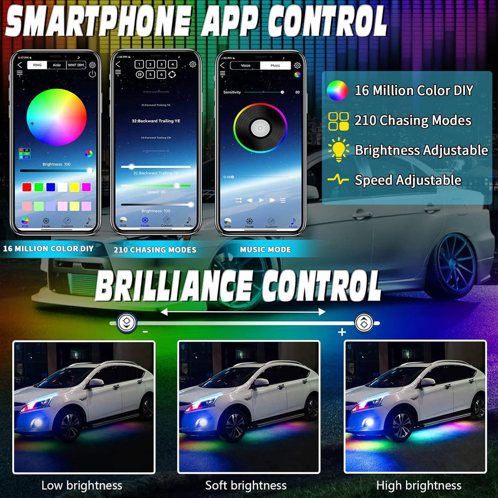 6PCS Dimmable RGB Car Underglow Lights with APP Control B923110