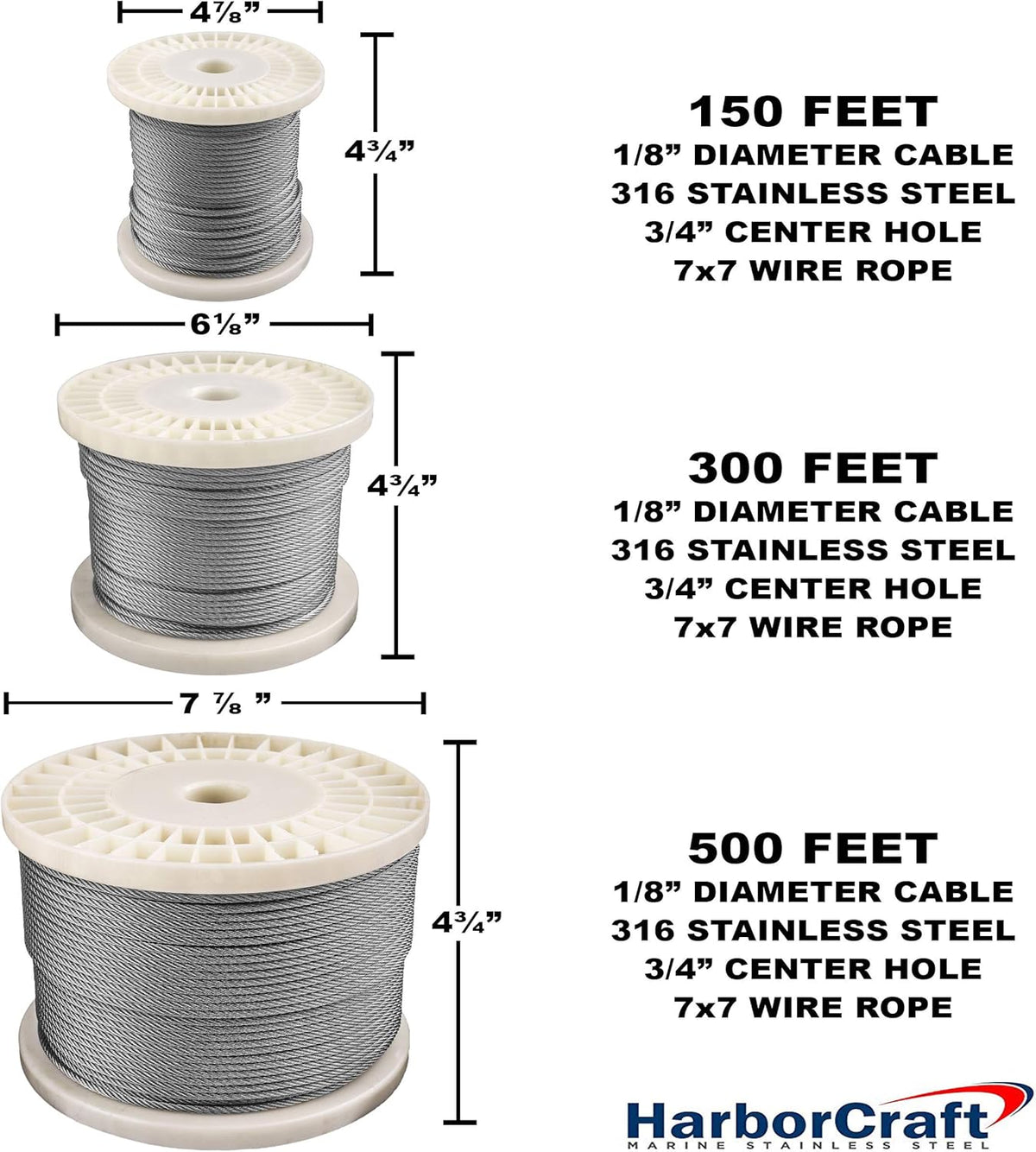 1/8 316 Stainless Steel Wire Rope Aircraft Cable 500 Feet 7x7 X138595