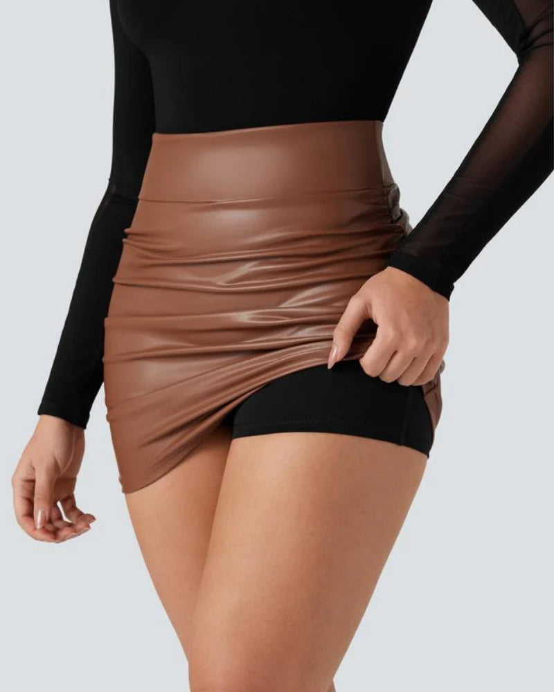 High Waisted Tummy Control Ruched Fleece Mini Skirt B51368