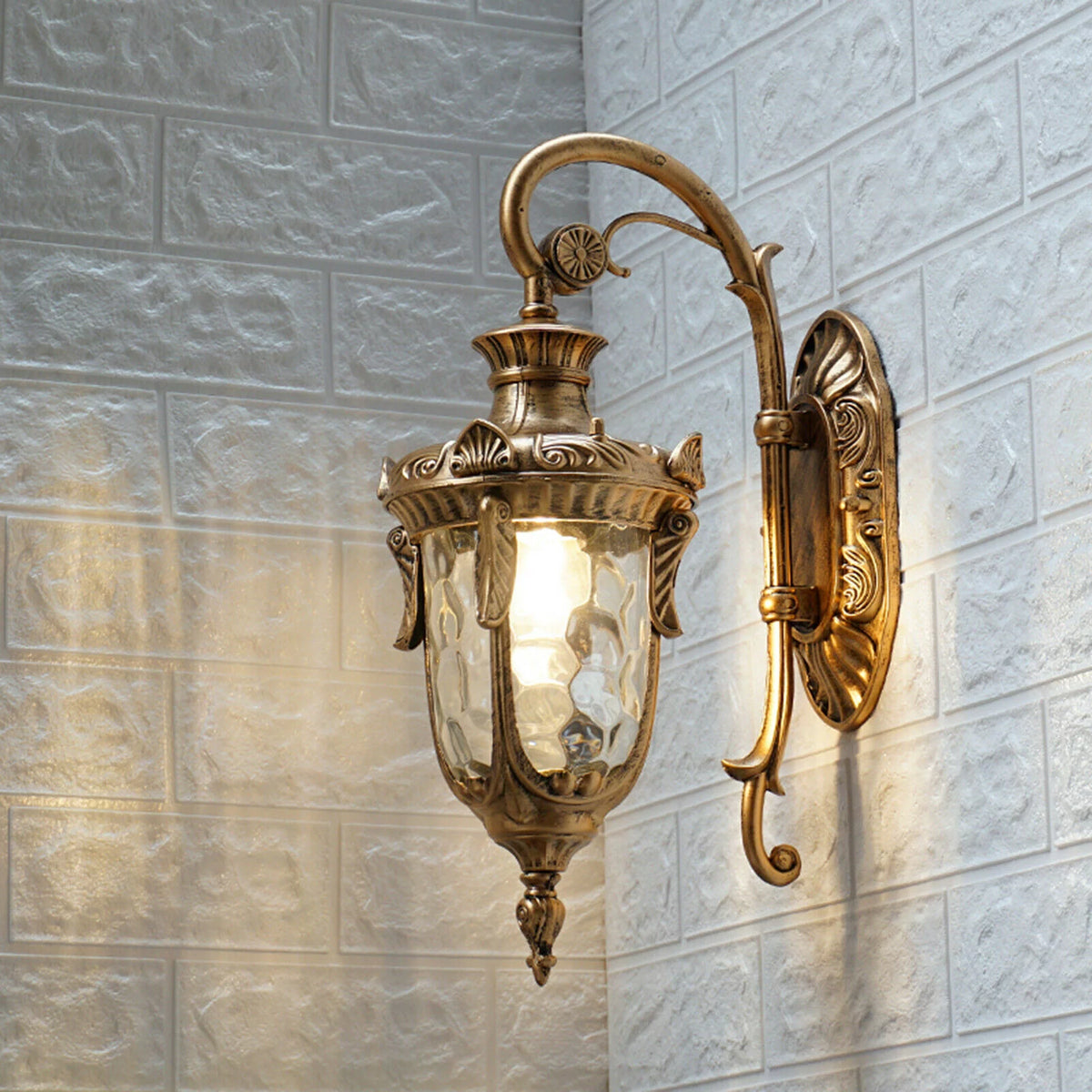 Antique Wall Light Lantern Sconce Glass Lampshade U70431