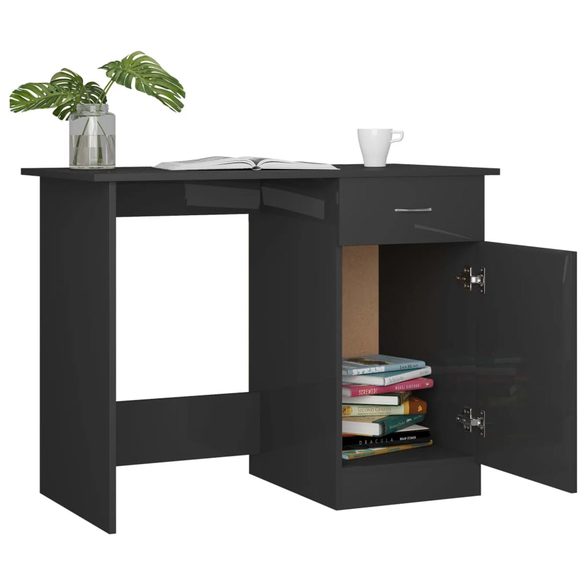 High Gloss Gray Engineered Wood Desk W111