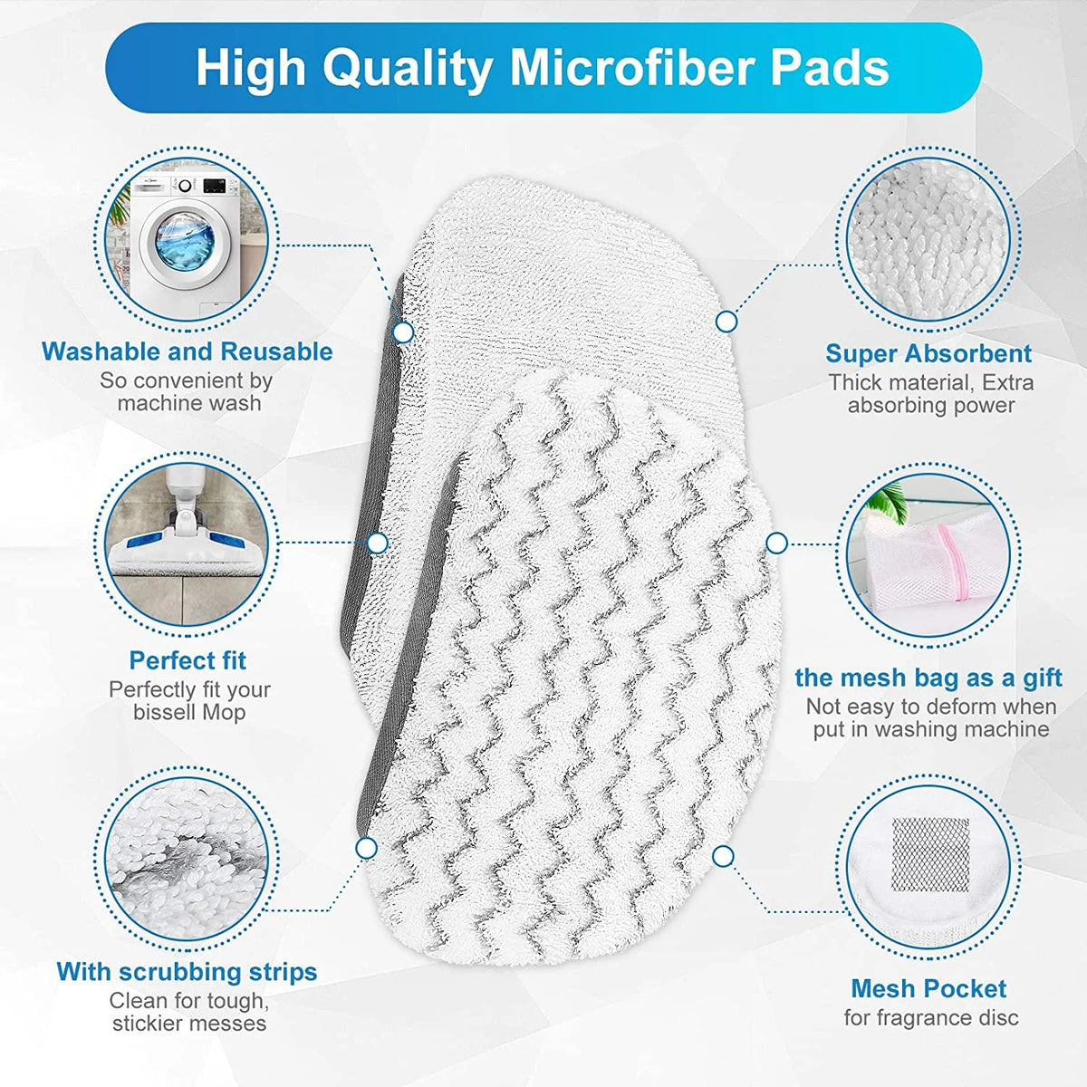 6 Pack Washable Steam Mop Pads Replacement T10785