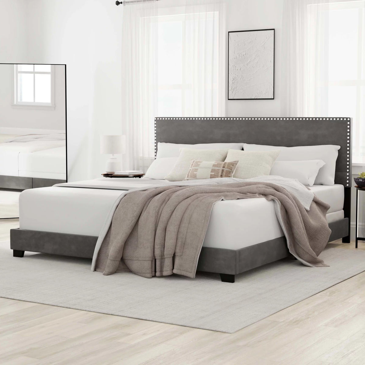 Charcoal Fabric Upholstered Queen Bed B1226