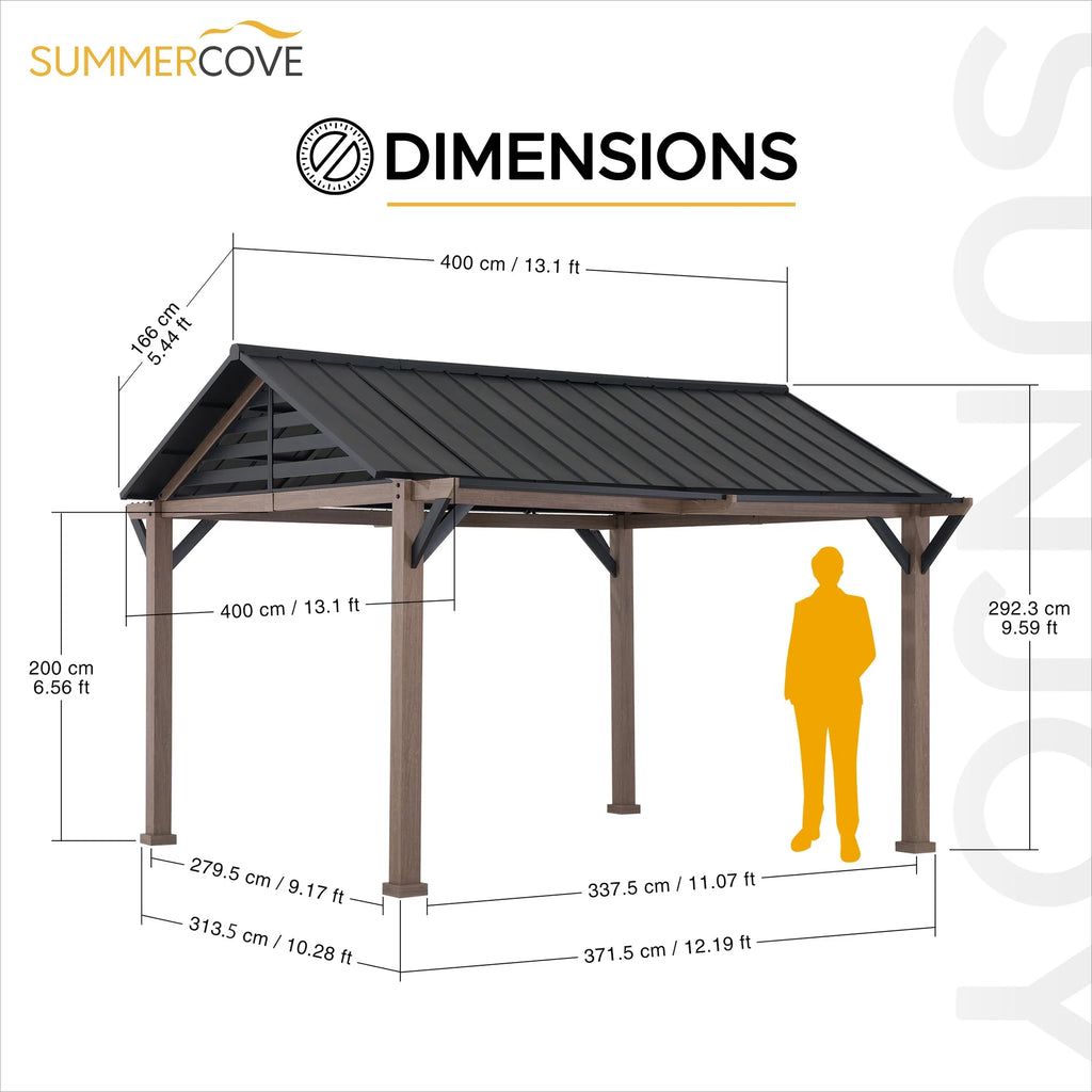 Black Galvanized Steel Hardtop Gazebo 13 x 13 ft. H8500